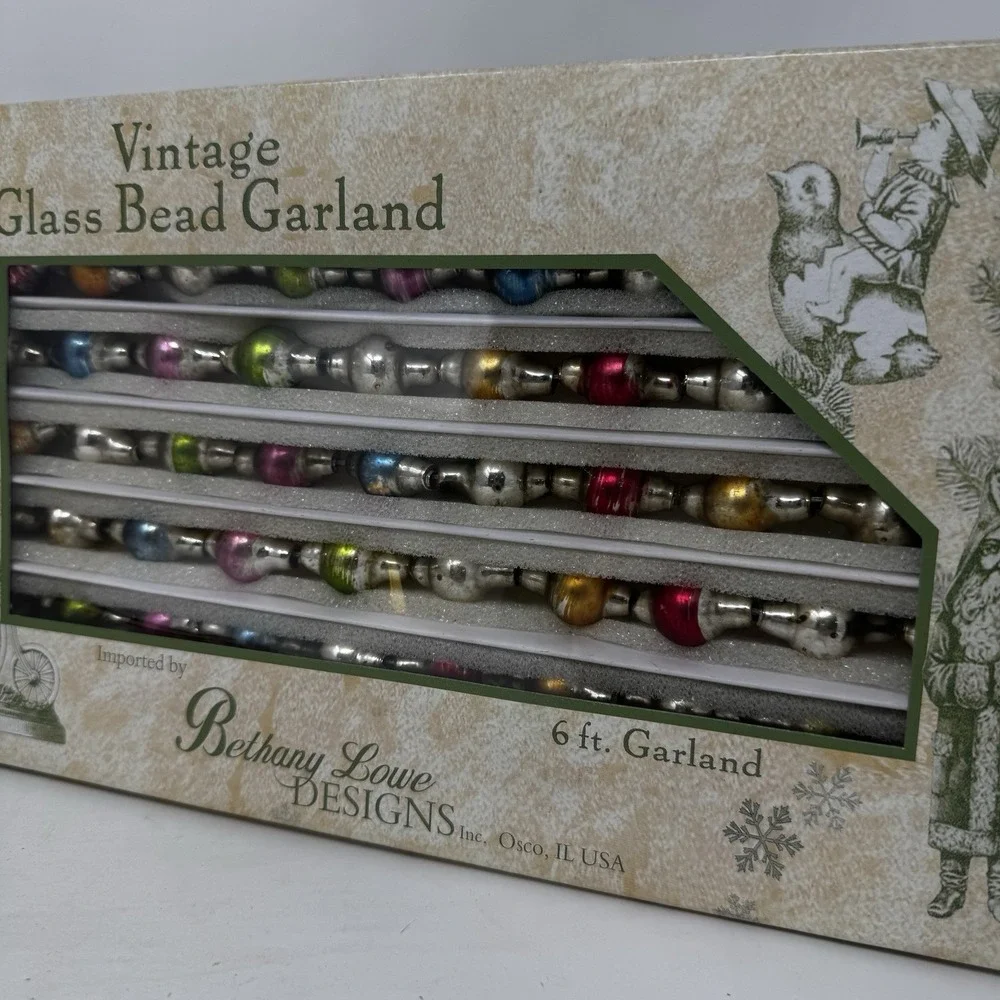 Vintage Glass Bead Garland Jewel Tones Orig Box Bethany Lowe 2 Boxes Lot Mercury